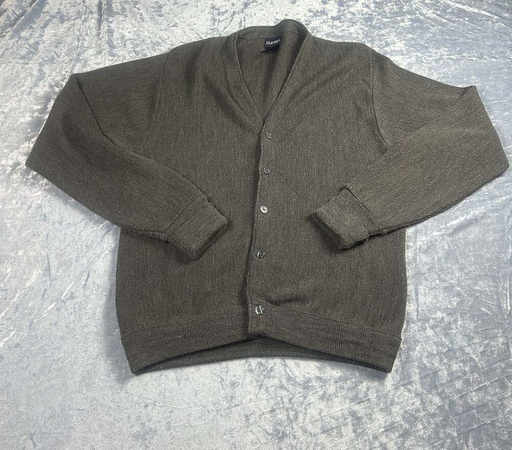 Puritan Men's Gray Acrylic V-Neck Button Down Cardigan Sweater Size L